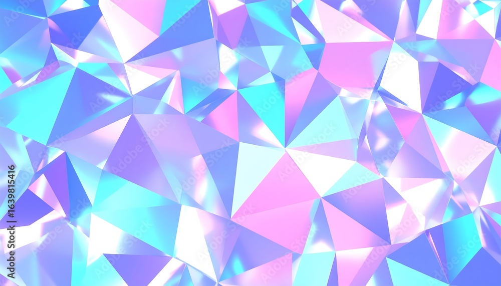 Poster abstract geometric pattern of vibrant iridescent triangles.