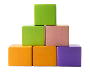 Stack of colorful wooden blocks isolated on transparent background