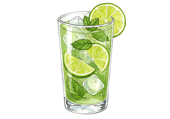 Refreshing mojito cocktail with lime and mint isolated on transparent background