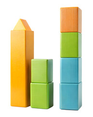 Stack of colorful wooden building blocks isolated on transparent background