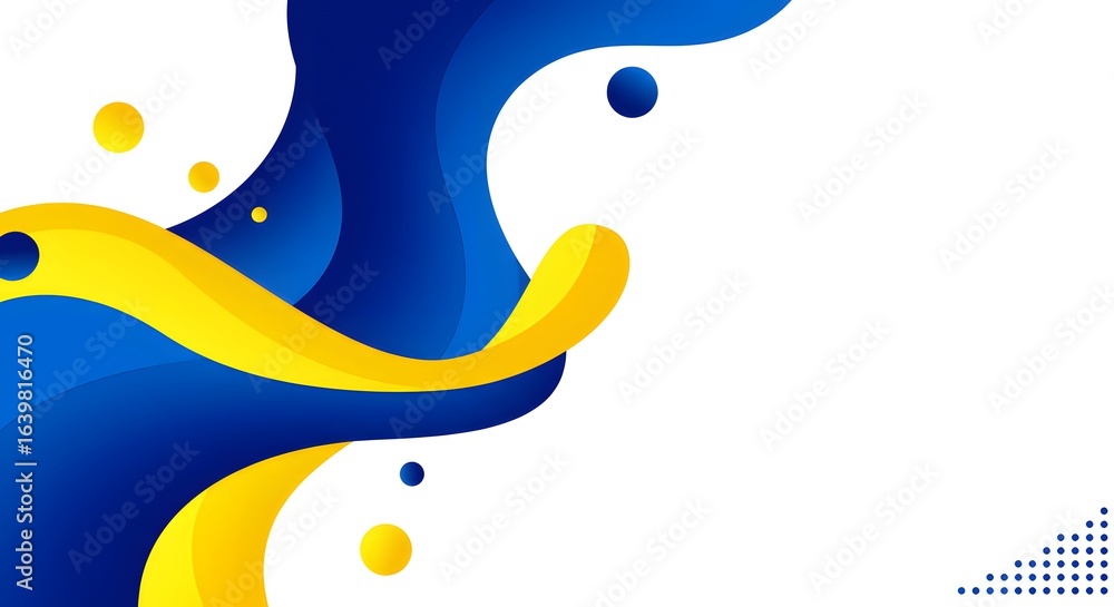 Aufkleber abstract background with blue and yellow fluid shapes and circles on a white backdrop design element