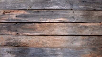 Fototapeta premium Weathered wooden planks arranged horizontally, showcasing natural textures and colors in a rustic setting