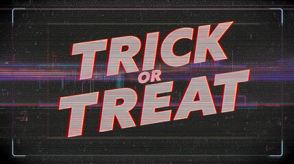 Retro VHS Horror Movie Title Screen Featuring Glitch Effects and Scan Lines With the Text Trick or Treat