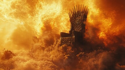 Fiery destruction engulfs a regal throne.
