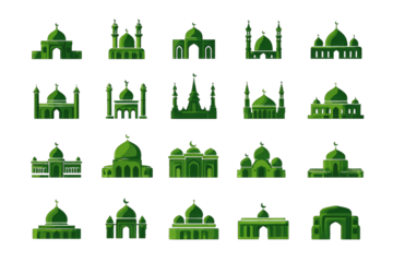 Green mosque icons, pixelated style