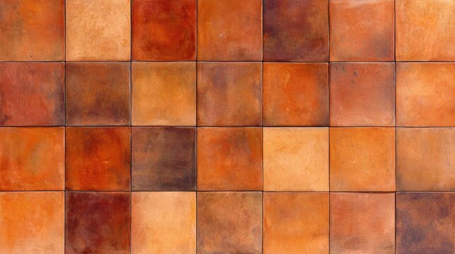 Textured pattern of terracotta tiles arranged in a grid, showcasing earthy tones and subtle variations
