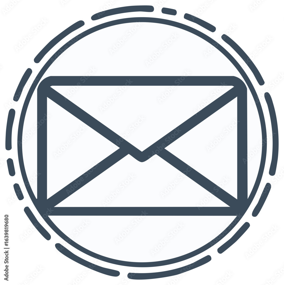 Poster stylized email icon within circular frame, representing communication and messaging concept.