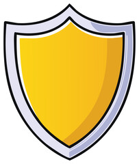 Bold cartoon shield illustration in gold and silver, a symbol of security and defense