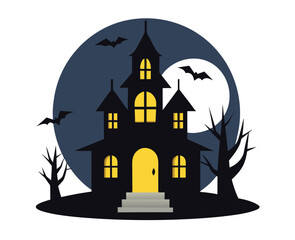 Haunted Mansion Vector Scene Elements Illustration for Clipart Design