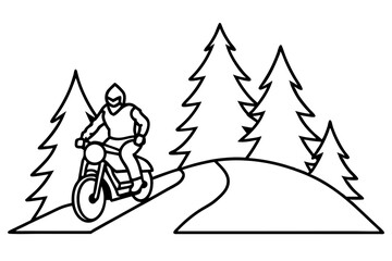 Biker Riding on Scenic Mountain Road with Trees and Nature Background