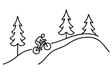 Biker Riding on Scenic Mountain Road with Trees and Nature Background