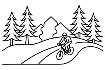 Biker Riding on Scenic Mountain Road with Trees and Nature Background