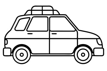 Compact Car with Roof Luggage Rack - Line Art Vector Illustration
