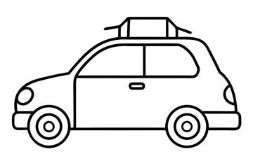 Compact Car with Roof Luggage Rack - Line Art Vector Illustration