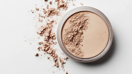 Natural beige face powder in round compact case with mirror, isolated on white background, beauty and makeup concept for cosmetics, skincare, and fashion lifestyle photography




