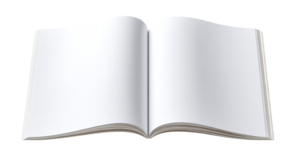 Open book with blank white pages on transparent background