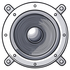 Fototapeta premium Round audio speaker with silver metal frame and black corrugated cone