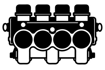 Silhouette Vector of Car Engine Block with Pistons &ndash; Automotive Mechanical Illustration