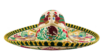 Decorative mexican sombrero with colorful embellishments isolated on transparent background