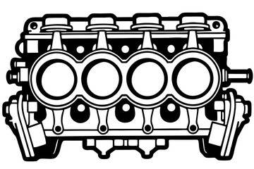Silhouette Vector of Car Engine Block with Pistons &ndash; Automotive Mechanical Illustration