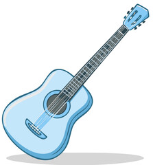 Obraz premium Light Blue Acoustic Guitar Illustration with Six Strings and Neck Frets for Musical Expression