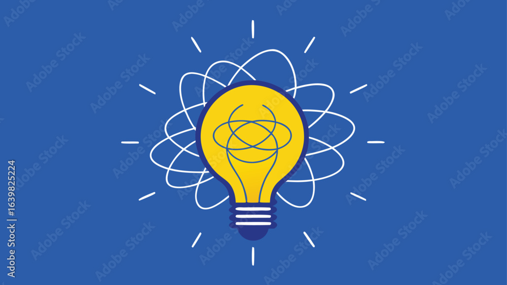 Poster a yellow light bulb connected to a tangled mess of wires, illustrating a chaotic electrical setup..e