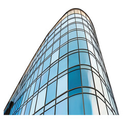 Modern Architectural Design of a Curved Glass Building Structure, isolated on transparent background.