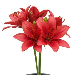 Fototapeta premium Red lily bouquet isolated on white background for decoration, and botanical purposes.