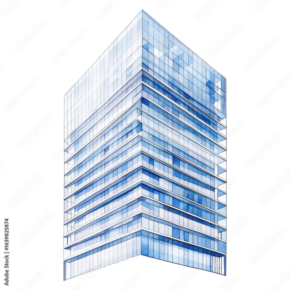 Poster modern glass building facade with geometric design and reflection, isolated on transparent backgroun