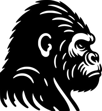 Simplified black and white vector of a gorilla profile with bold shapes and minimal detail, suitable for gaming design or logo