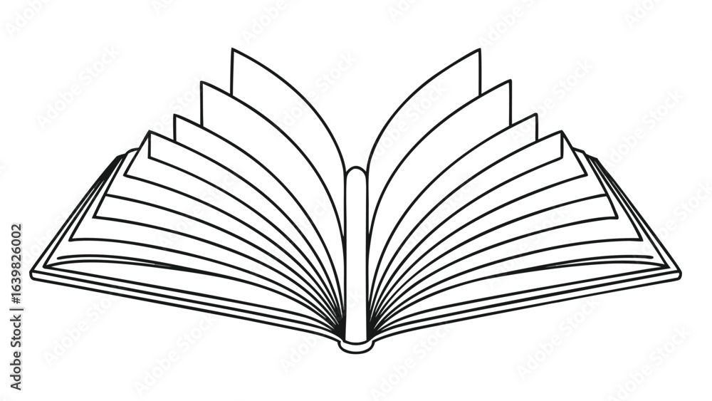 Poster a sketch of an open book featuring a cord, emphasizing the book's content and the cord's design..eps
