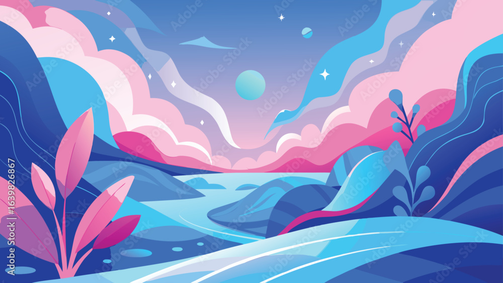 Poster colorful abstract background with flowing waves, showcasing a blend of hues in a smooth, artistic co