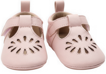 Pink baby shoes with flower pattern isolated on transparent background
