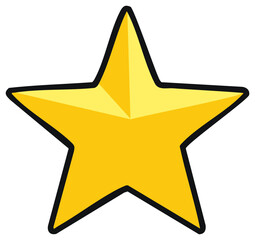 Fototapeta premium Cartoon Yellow Five Pointed Star Symbol with Black Outline on White Background for Holiday and Celebration Decor