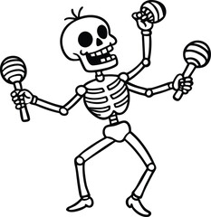 Funny skeleton with maracas dancing at halloween party isolated on white background isolated on transparent background