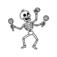 Cartoon skeleton dancing and playing maracas with a joyful expression isolated on white background isolated on transparent background
