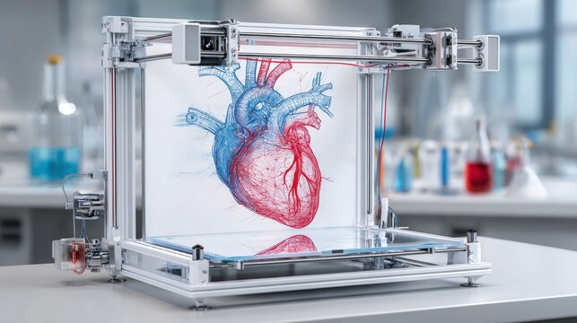 3D printing a heart valve implant scaffold with augmented reality overlay in a lab setting - Powered by Adobe