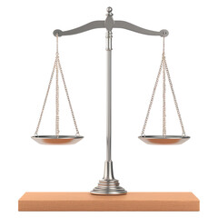 Traditional Justice Scale Symbolizing Fairness and Balance in Law, isolated on transparent background.