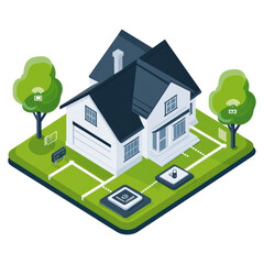 Secure Smart Home with Modern Technology and Wireless Connectivity, isolated on transparent background.