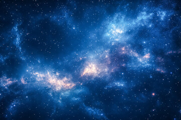 Obraz premium Immense cosmic space displays luminous galaxies and twinkling stars against a dark blue backdrop, capturing the beauty of the universe