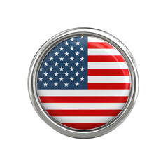 Round button with American flag design prominently displayed on a white background