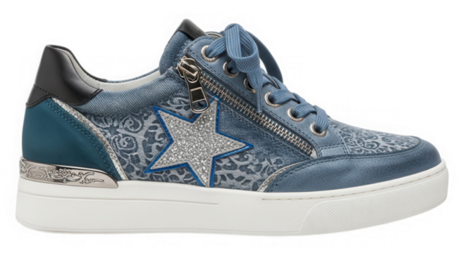 Blue fashion sneaker with star design isolated on transparent background