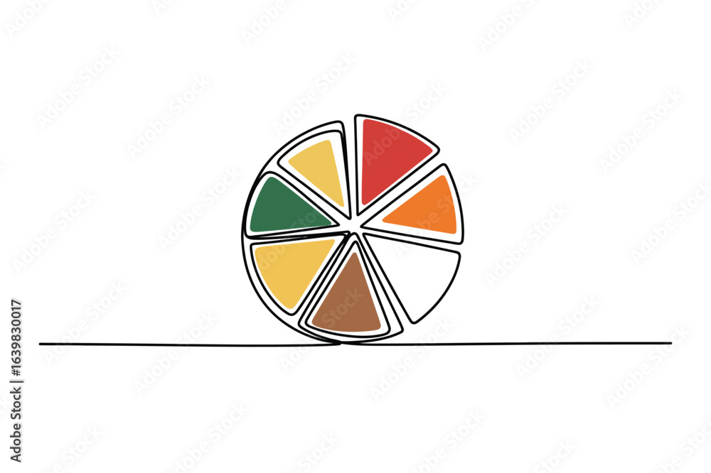 Aufkleber continuous one-line drawing of a colorful pie chart. data analysis and business concept.