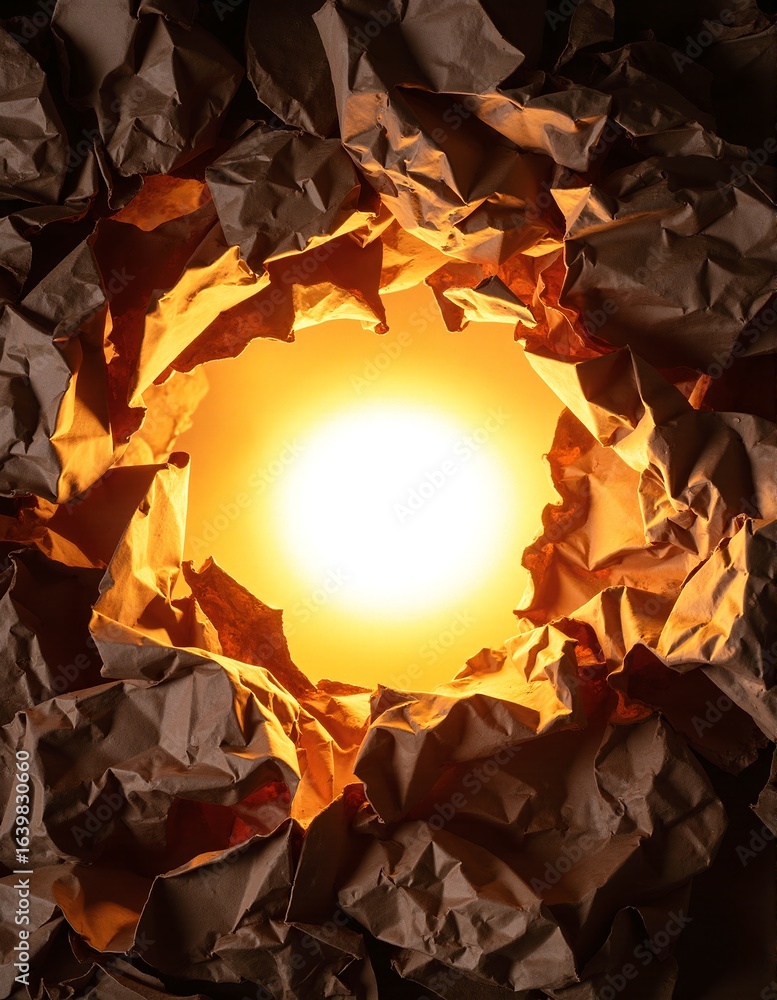 Poster a soft, warm light filters through crumpled white paper, creating delicate shadows and textures that