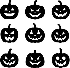 vector illustration set of halloween pumpkins, isolated on white