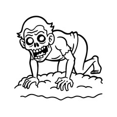 A cartoon drawing of a crawling baby zombie with vacant eyes and a gaping mouth isolated on white background isolated on transparent background