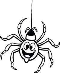 Cute smiling cartoon spider dropping down from ceiling vector design isolated on white background isolated on transparent background