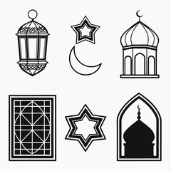 Obraz premium Islamic symbols lantern crescent star mosque dome window