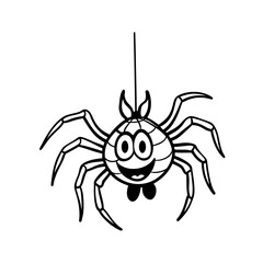 Cute cartoon spider with big eyes and a happy smile hanging from a thread isolated on white background isolated on transparent background