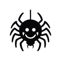 Cute cartoon black spider with a happy face hanging isolated on white background isolated on transparent background